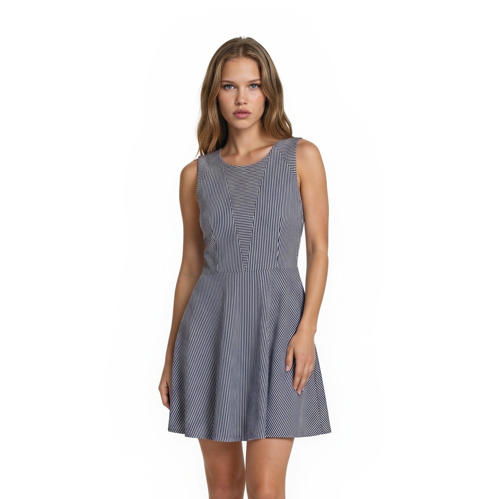 Armani Exchange Seersucker Dress Women's Size 6 Blue White Stripe Sleeveless